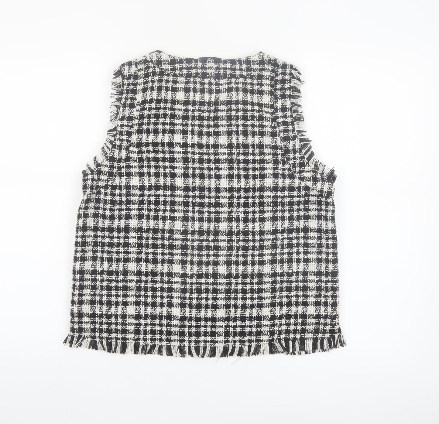 Stradivarius Womens Black Check Tweed Sleeveless Tunic Blouse Size 12