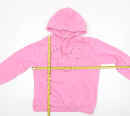 Back view of H&M Women Pink Mickey Mouse Pullover Hoodie, size S