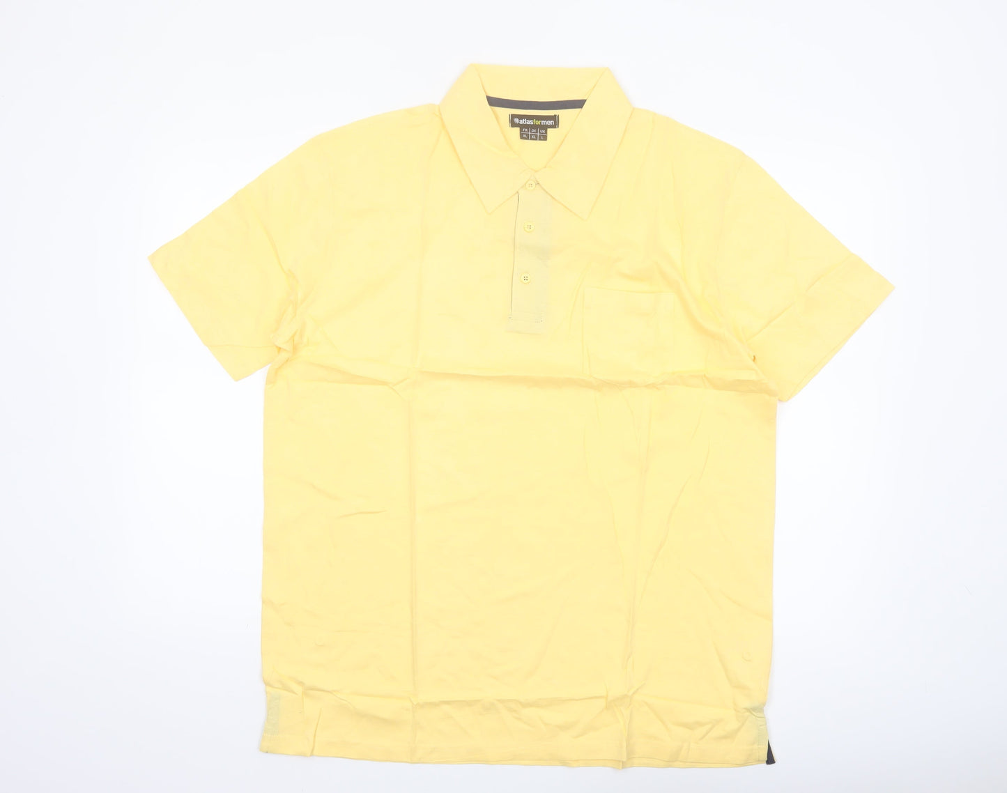 Atlas for Men Yellow Cotton Short Sleeve Polo Shirt L Regular Fit