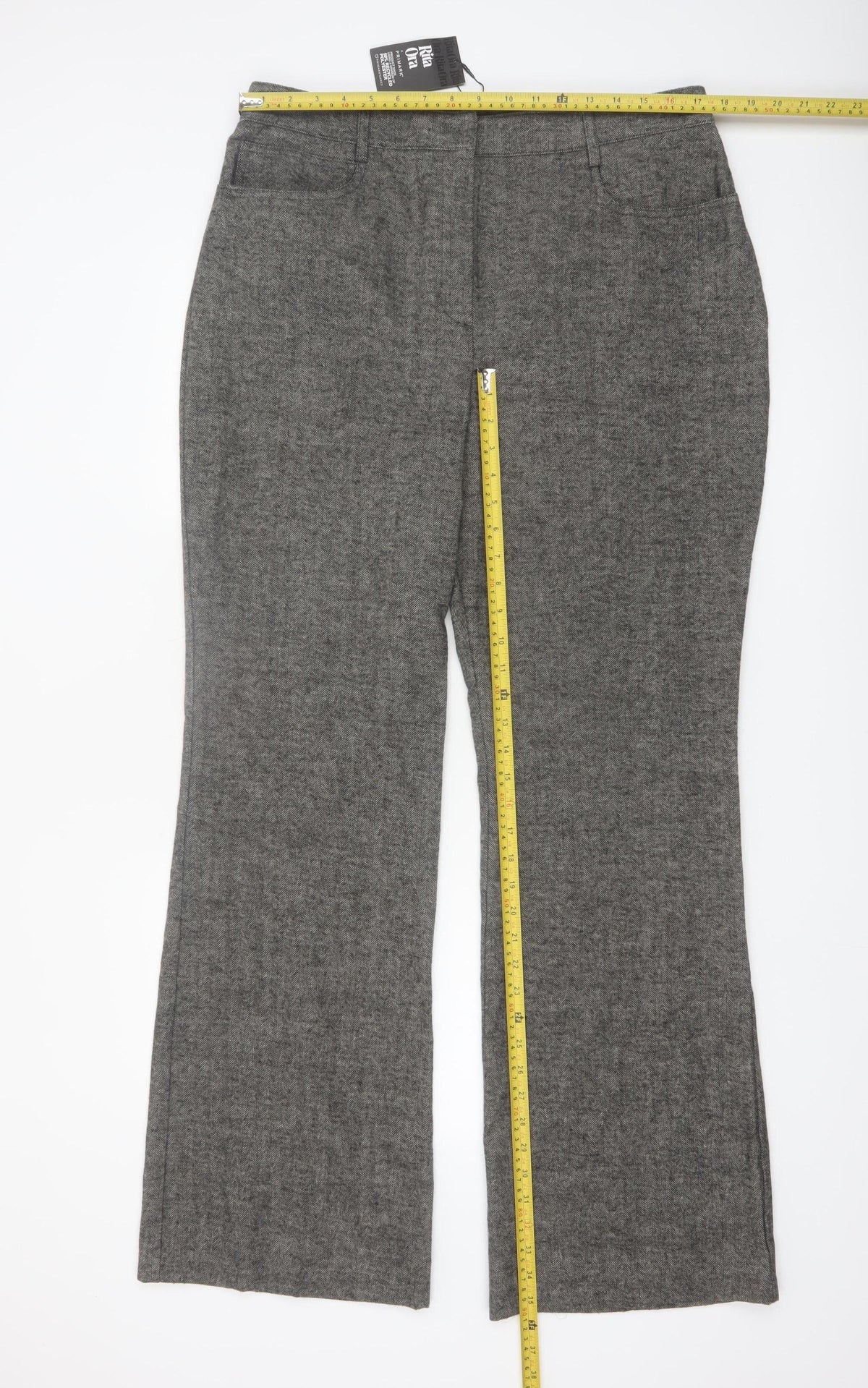 Primark Women Grey Herringbone Straight Trousers Size 16