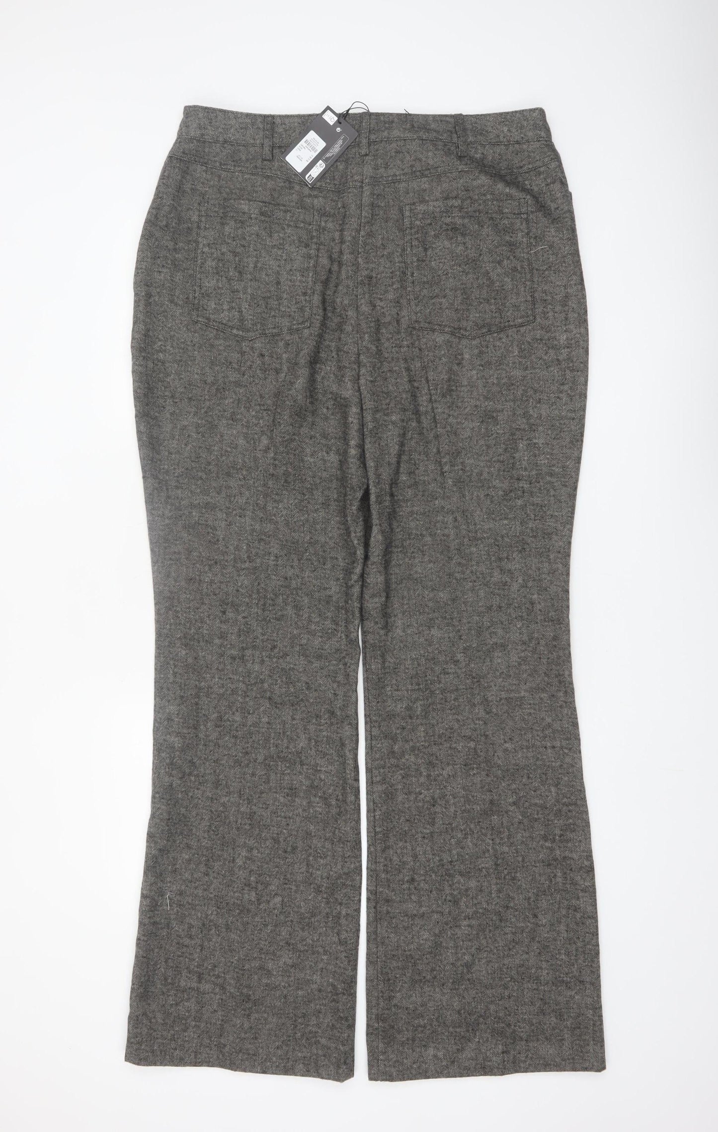 Primark Women Grey Herringbone Straight Trousers Size 16