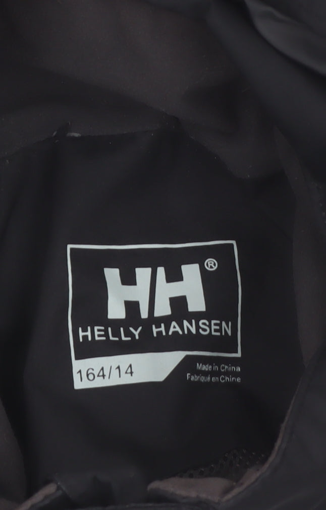 Helly Hansen Boys Black Hooded Waterproof Rain Coat Jacket 14 Years