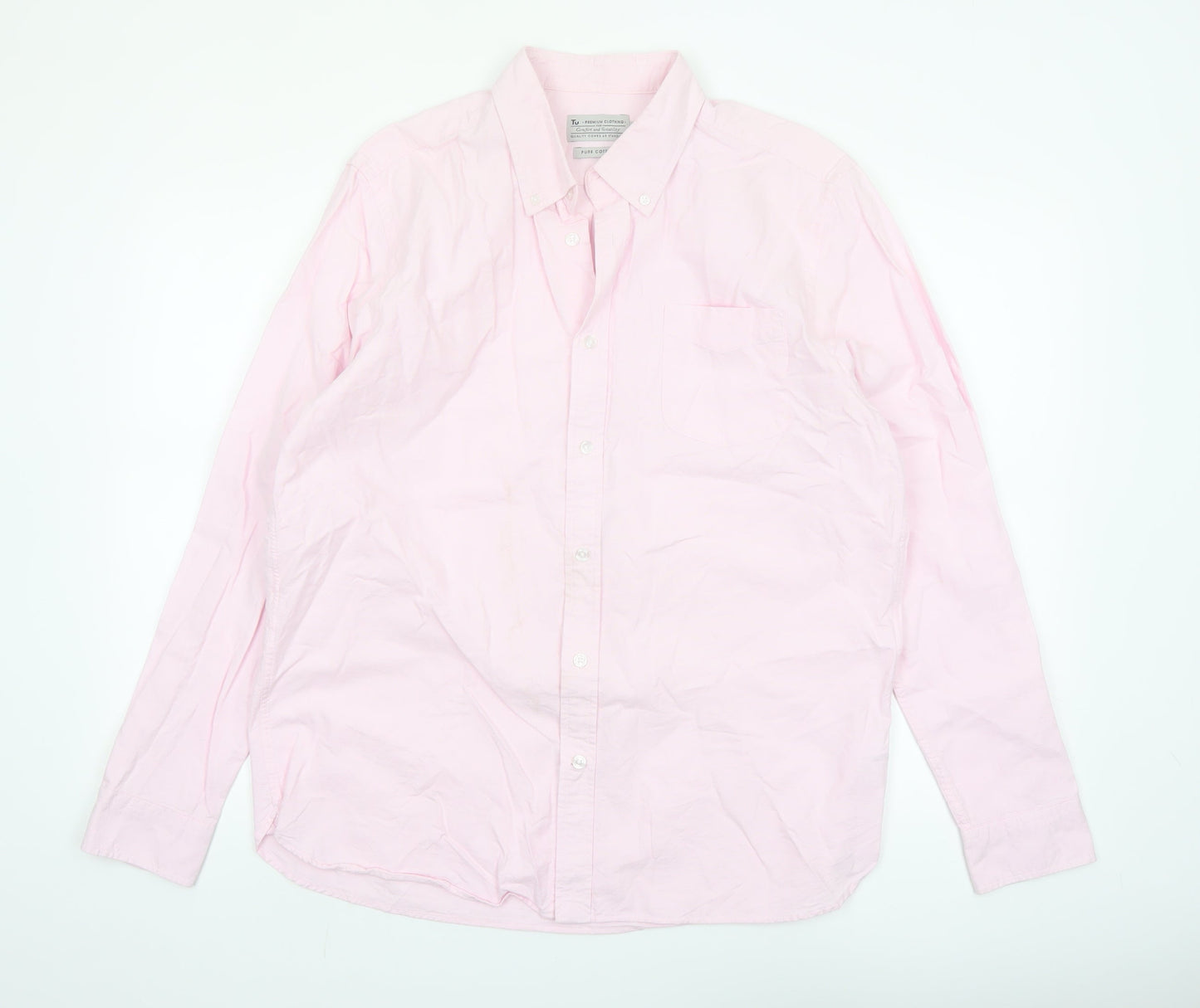Tu Men's Pink Cotton Button-Down Long Sleeve Casual Shirt Size L