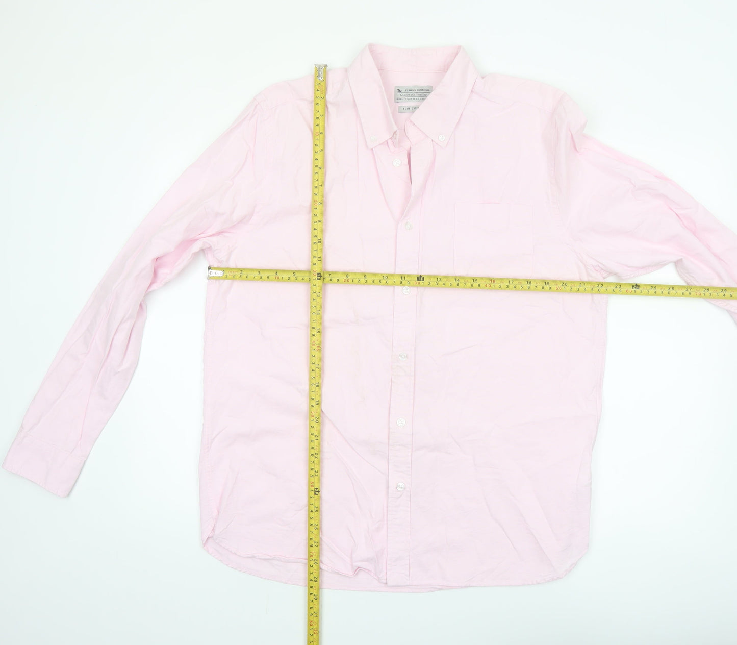 Tu Men's Pink Cotton Button-Down Long Sleeve Casual Shirt Size L
