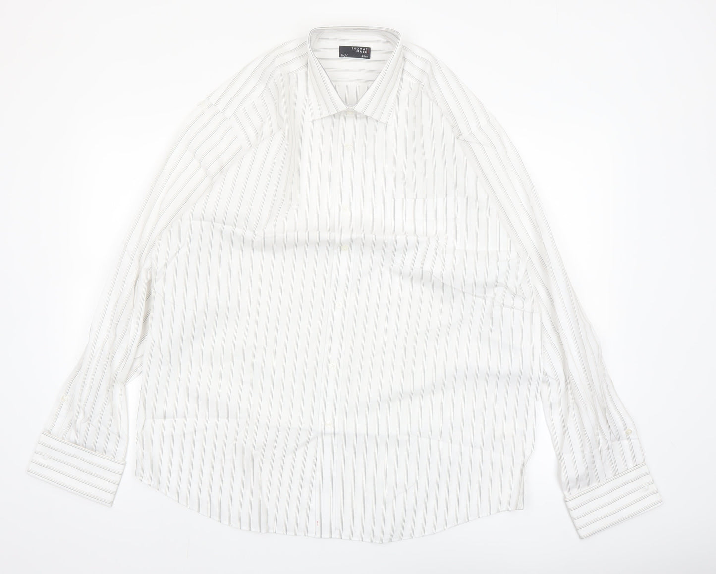 Thomas Nash Men's White Striped Long Sleeve Button-Up Shirt 16.5in Regular Fit