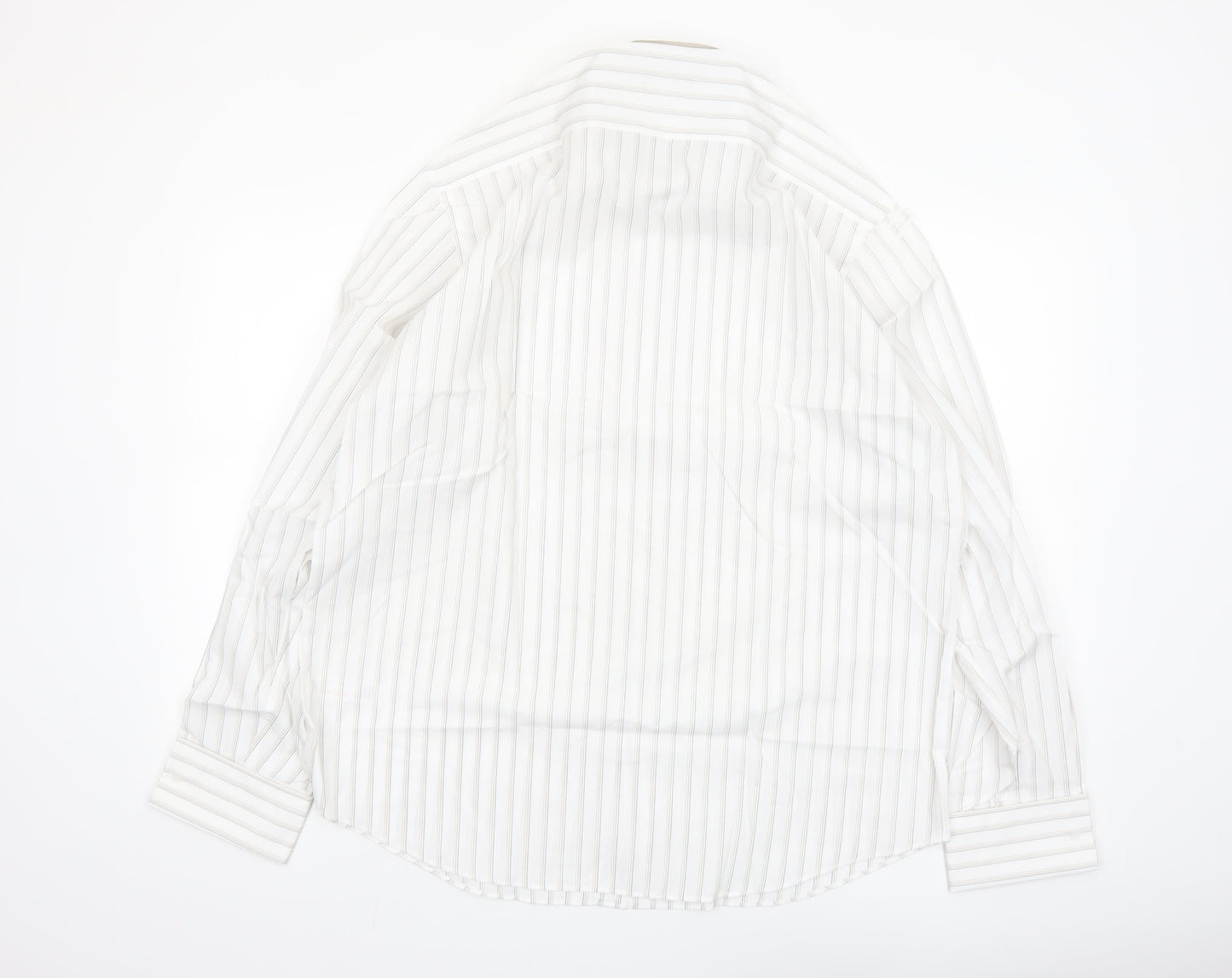 Thomas Nash Men's White Striped Long Sleeve Button-Up Shirt 16.5in Regular Fit