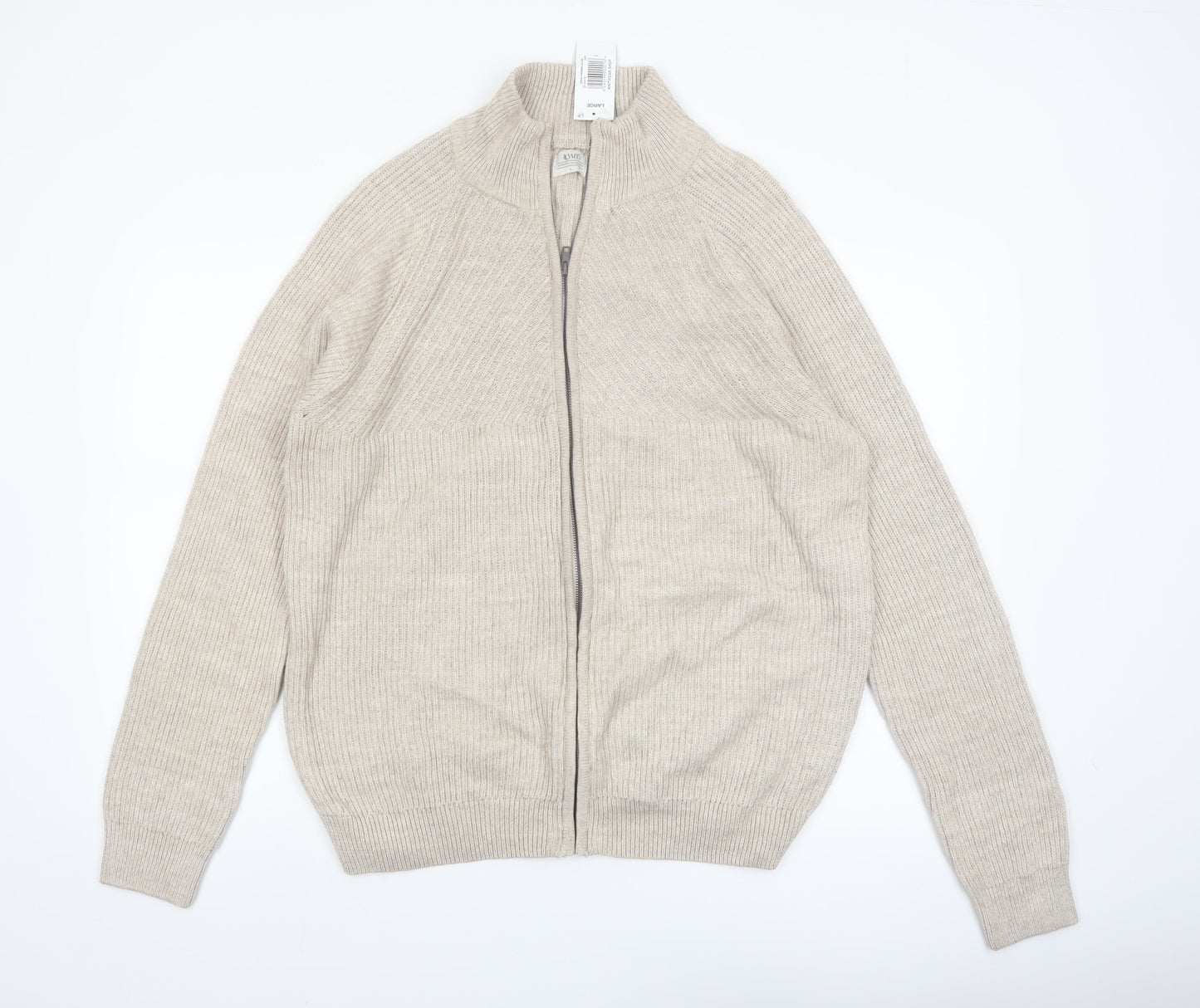 ACW85 Men's Beige Cotton Full Zip Jumper L Classic Knitwear