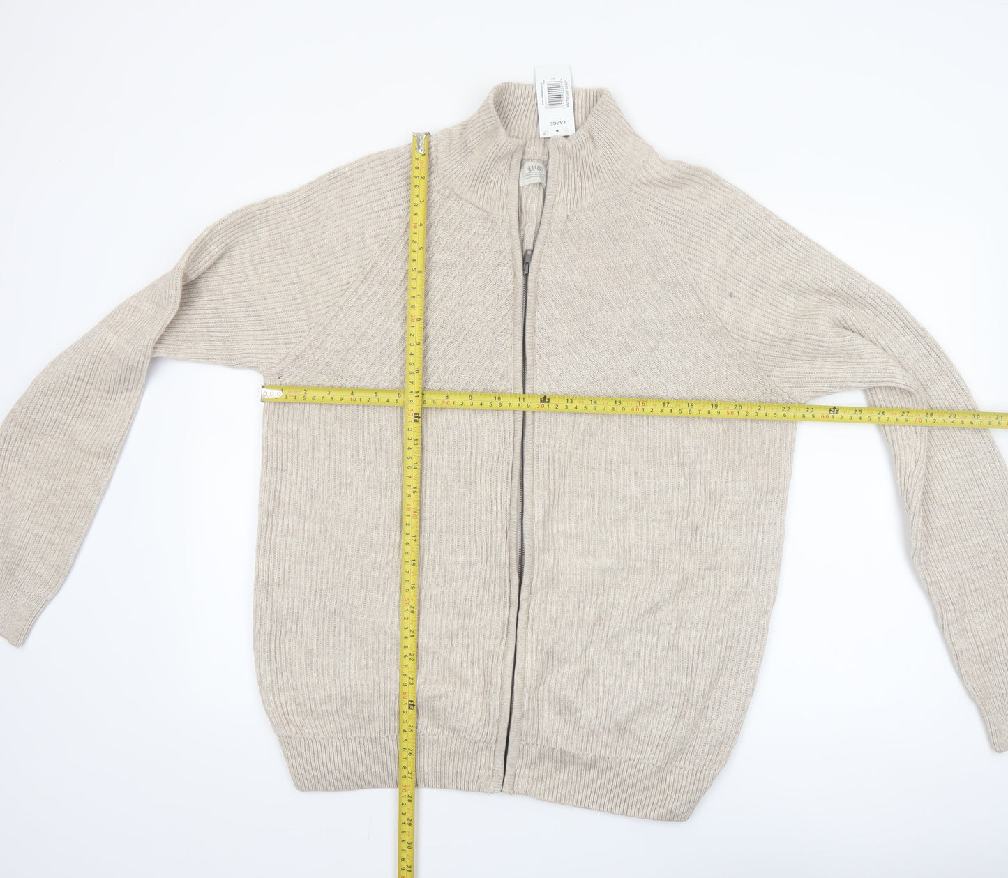 ACW85 Men's Beige Cotton Full Zip Jumper L Classic Knitwear