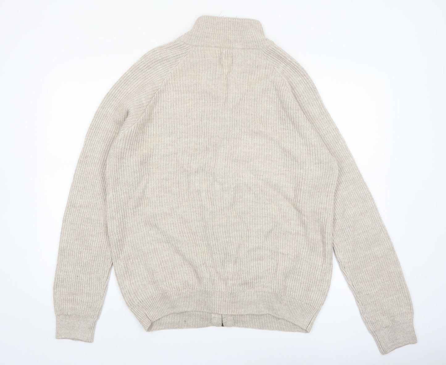 ACW85 Men's Beige Cotton Full Zip Jumper L Classic Knitwear