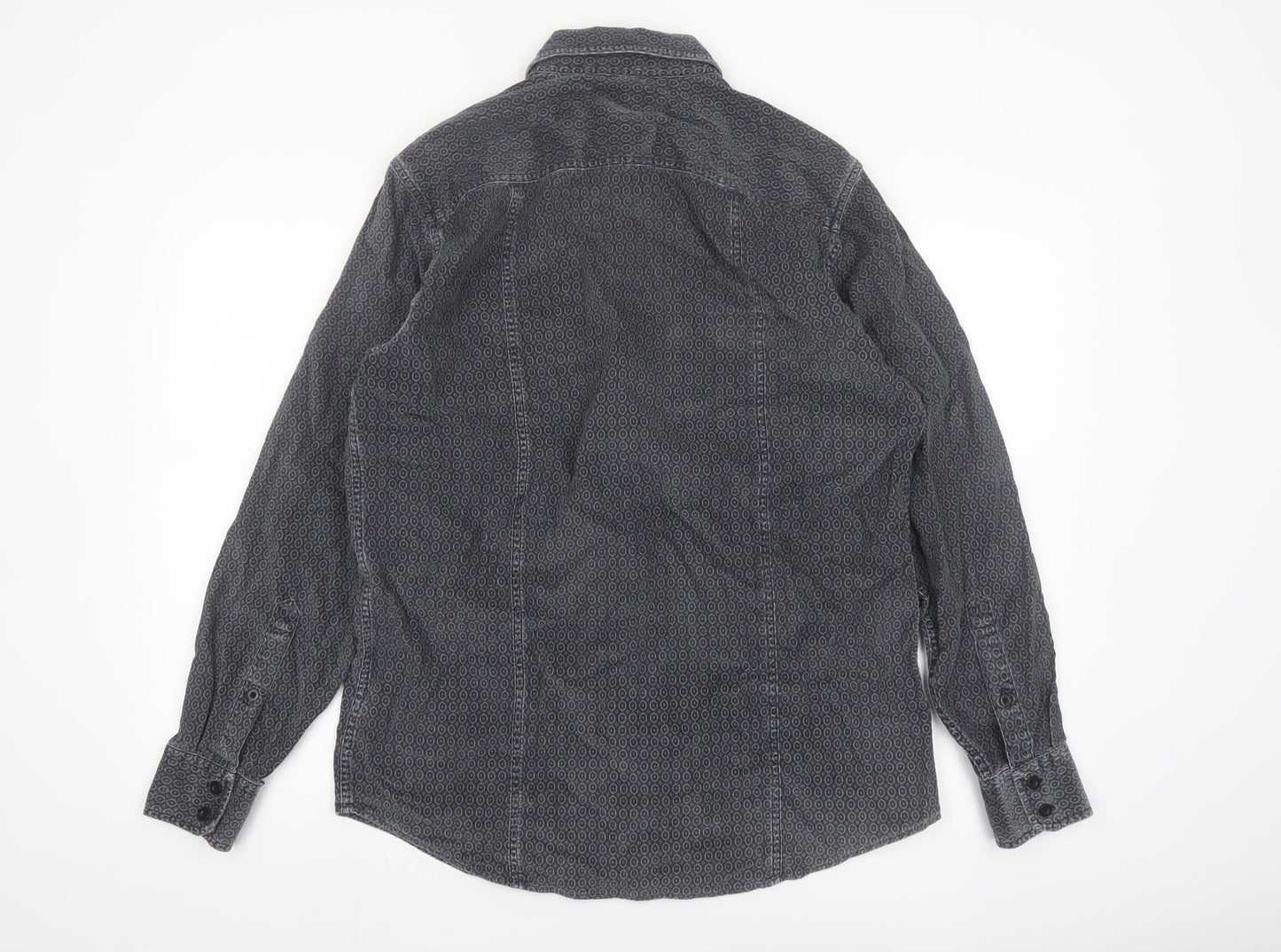 Black Brown 1826 Men's Grey Geometric Long Sleeve Button-Up Shirt Size M