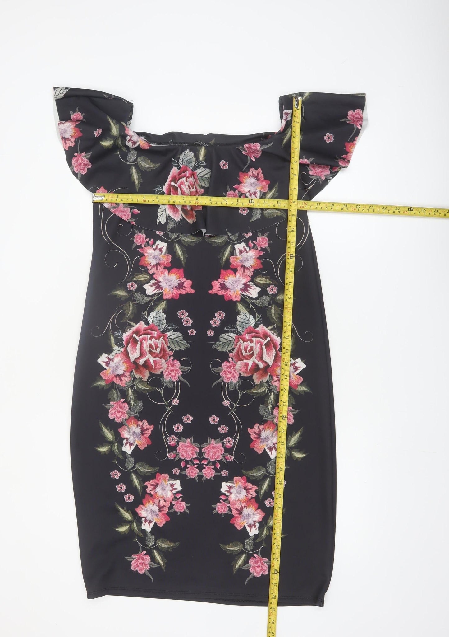 George Womens Black Floral Bodycon Off Shoulder Dress Size 16
