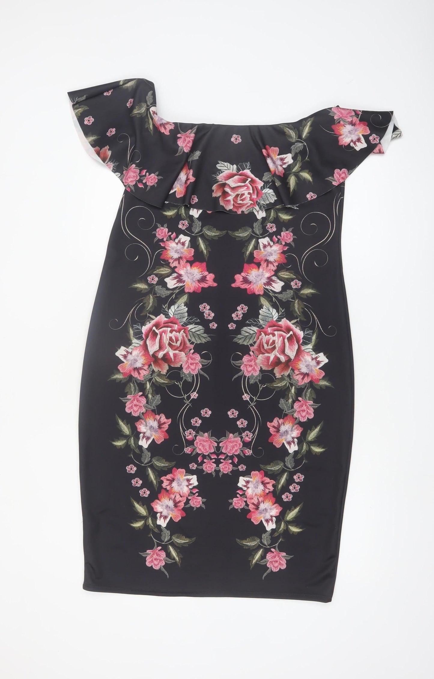 George Womens Black Floral Bodycon Off Shoulder Dress Size 16
