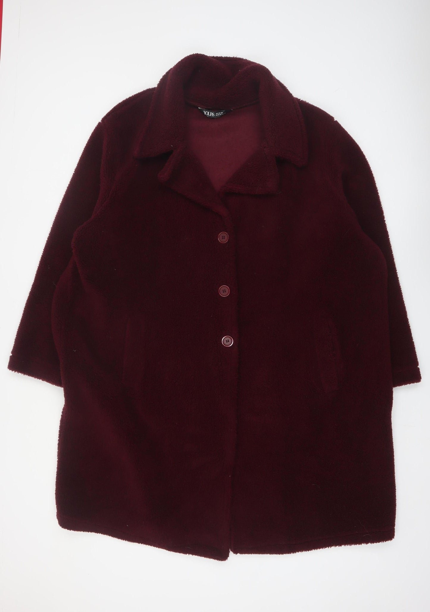 Yours Womens Red Plus Size 22 Long Buttoned Fleece Coat