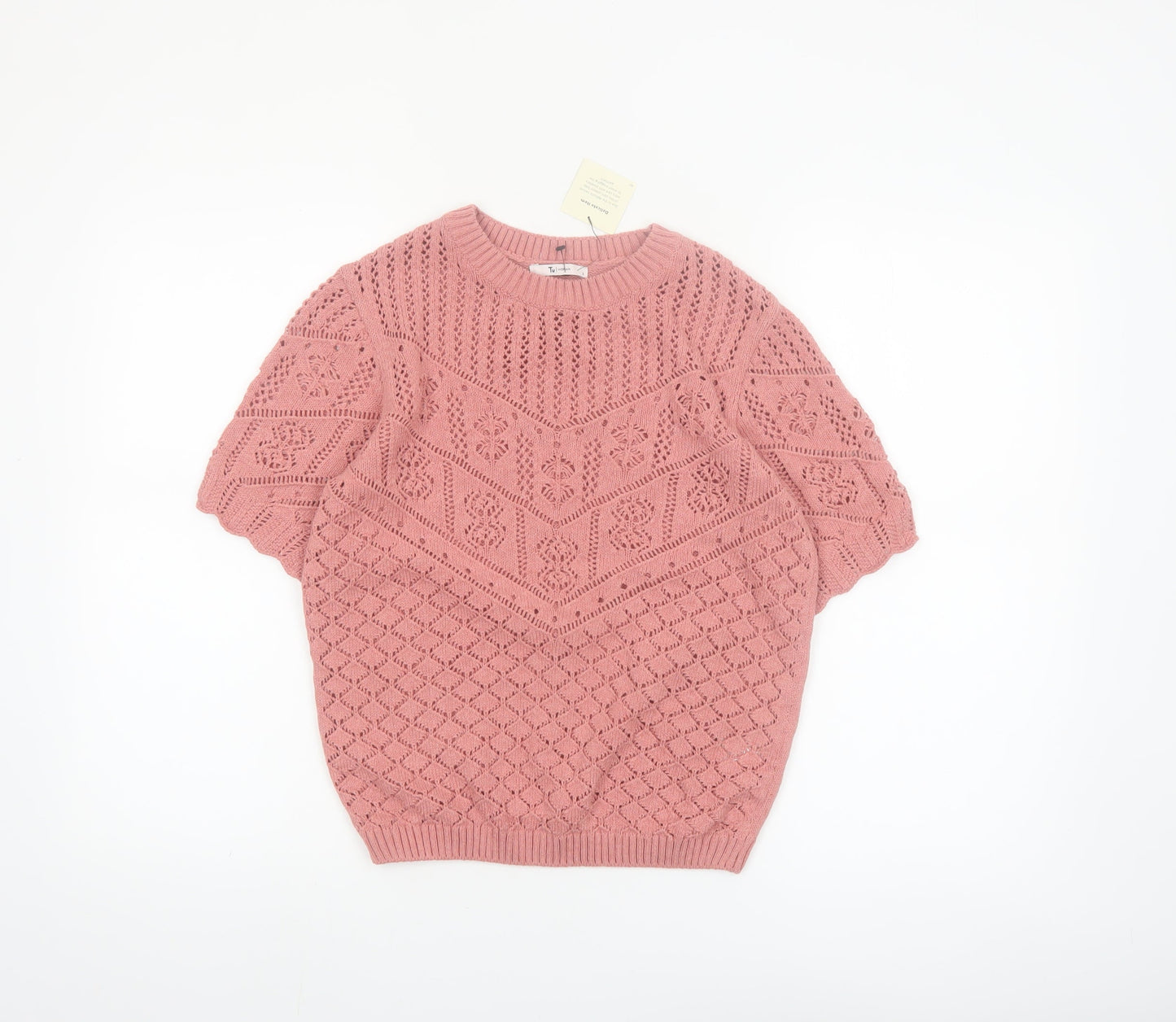 Tu Women Pink Short Sleeve Crew Neck Knit Jumper Size 8