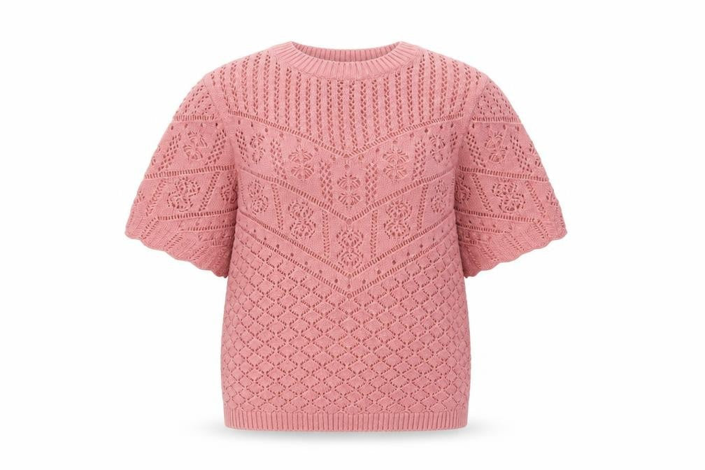 Tu Women Pink Short Sleeve Crew Neck Knit Jumper Size 8