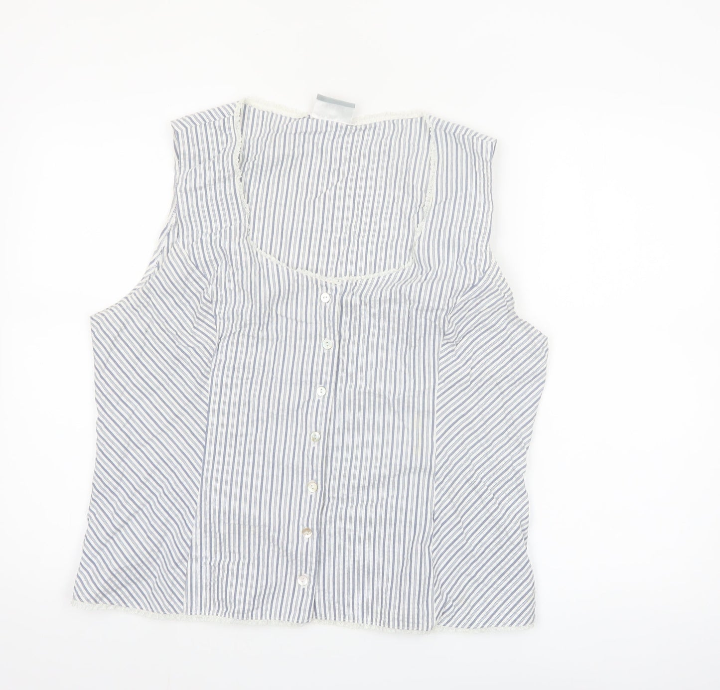 Wallis Women Blue Striped Sleeveless Cotton Blend Camisole Blouse Size 18