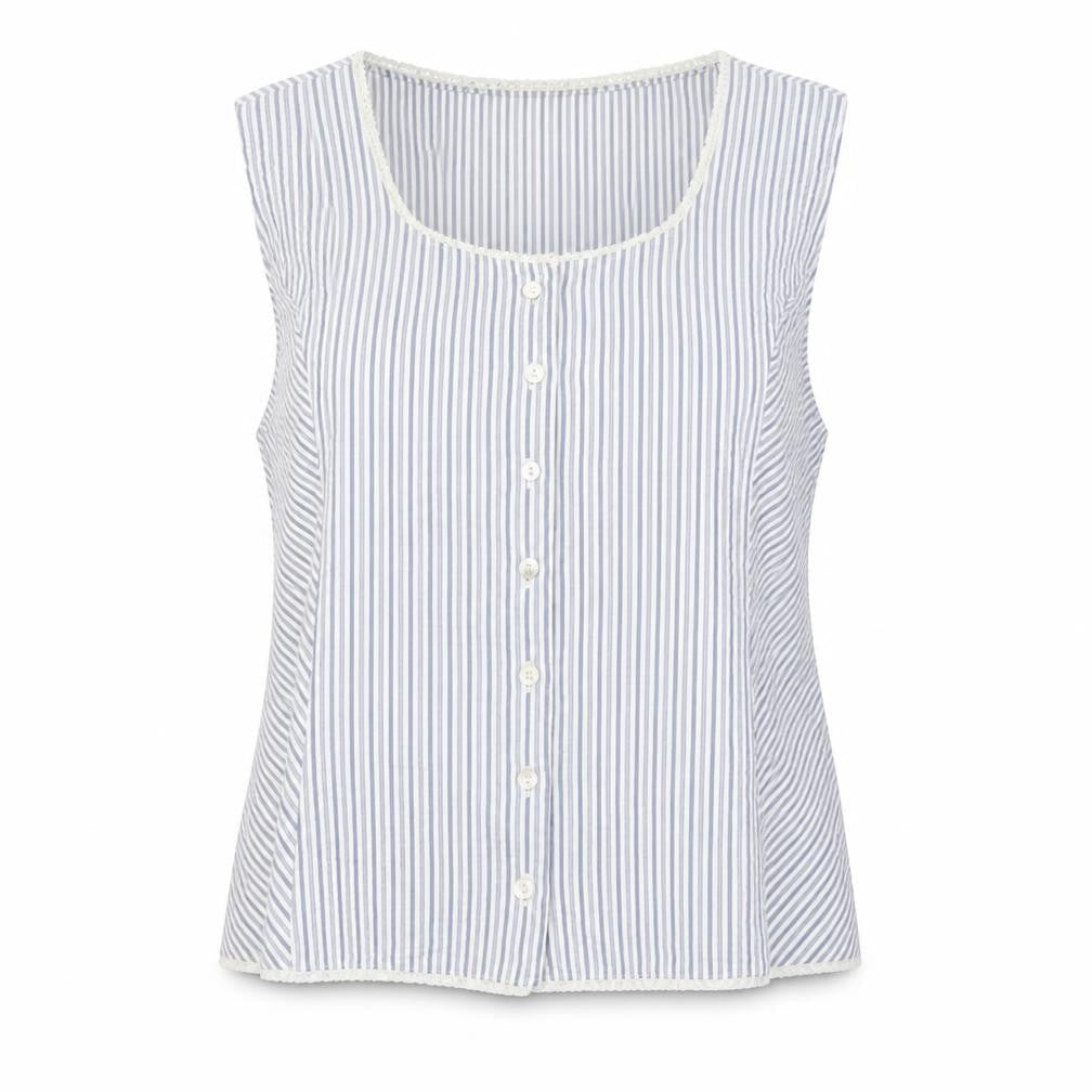 Wallis Women Blue Striped Sleeveless Cotton Blend Camisole Blouse Size 18