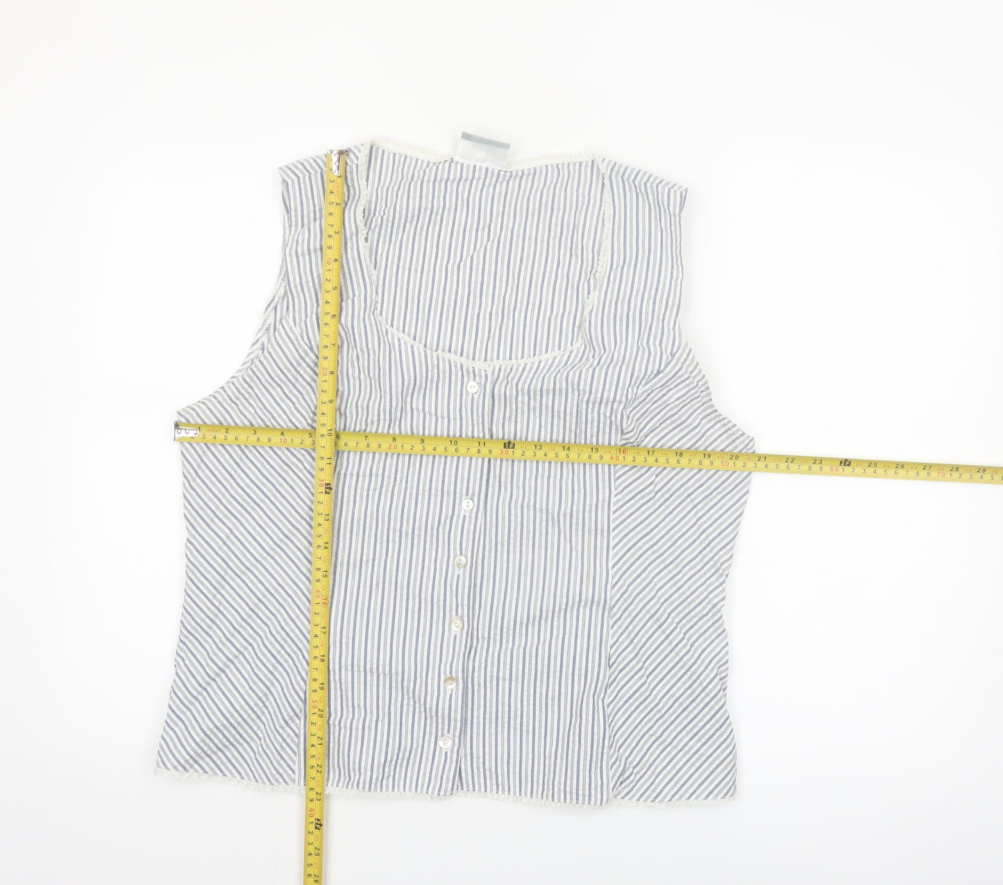 Wallis Women Blue Striped Sleeveless Cotton Blend Camisole Blouse Size 18