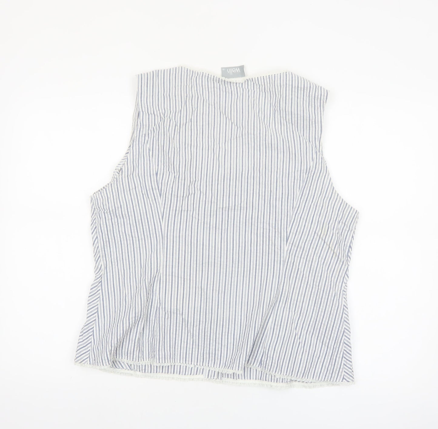 Wallis Women Blue Striped Sleeveless Cotton Blend Camisole Blouse Size 18