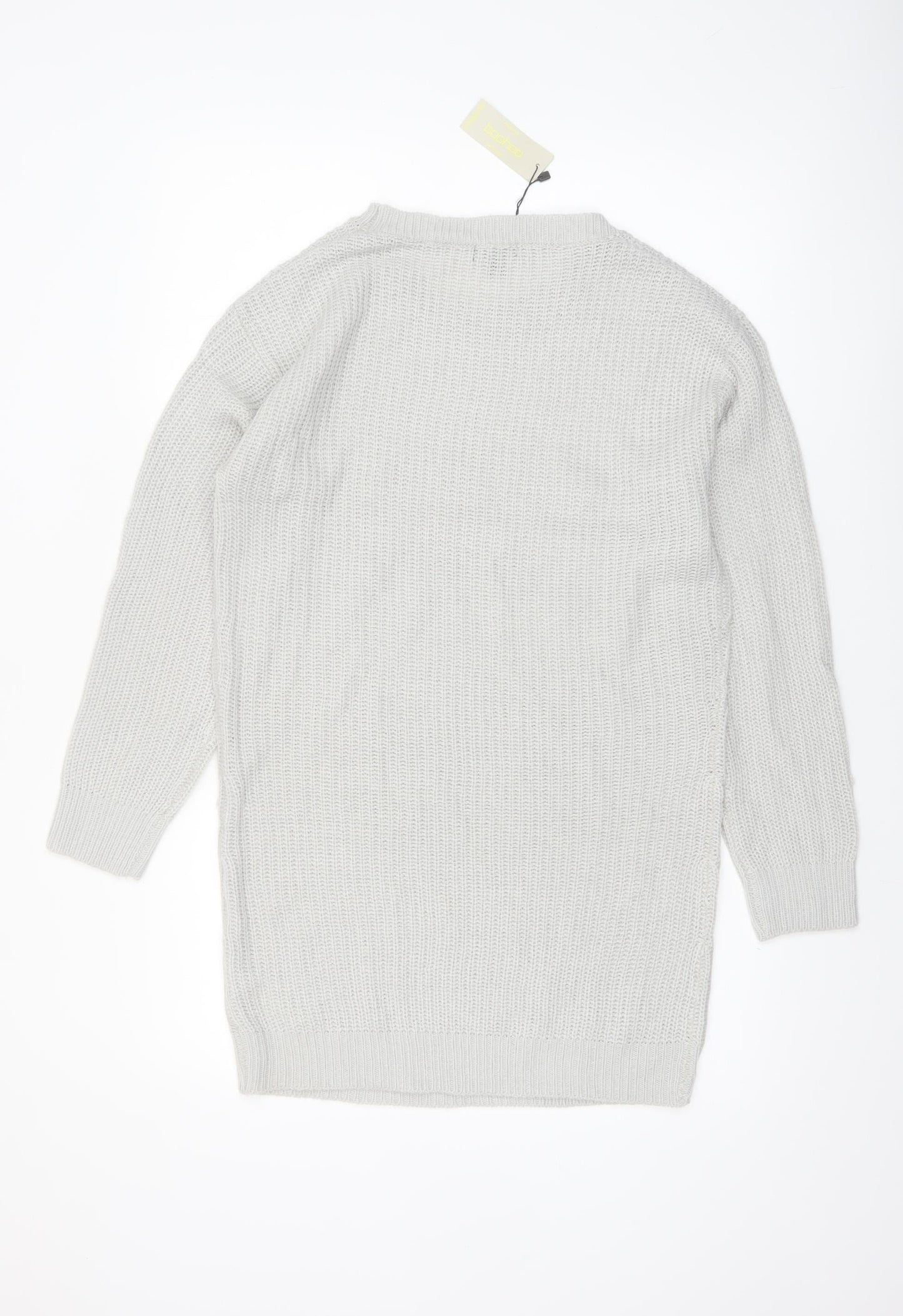 boohoo Women White Chunky Knit Crew Neck Long Sleeve Pullover Jumper S