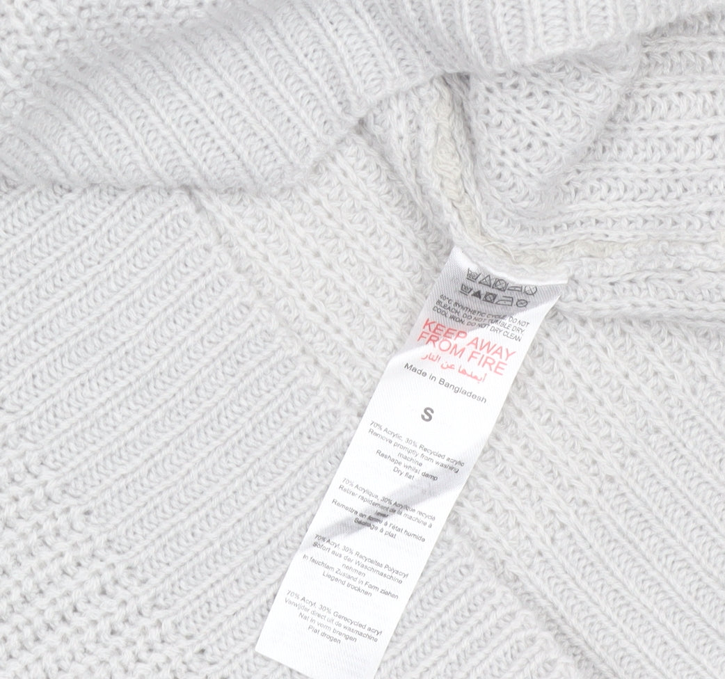 boohoo Women White Chunky Knit Crew Neck Long Sleeve Pullover Jumper S