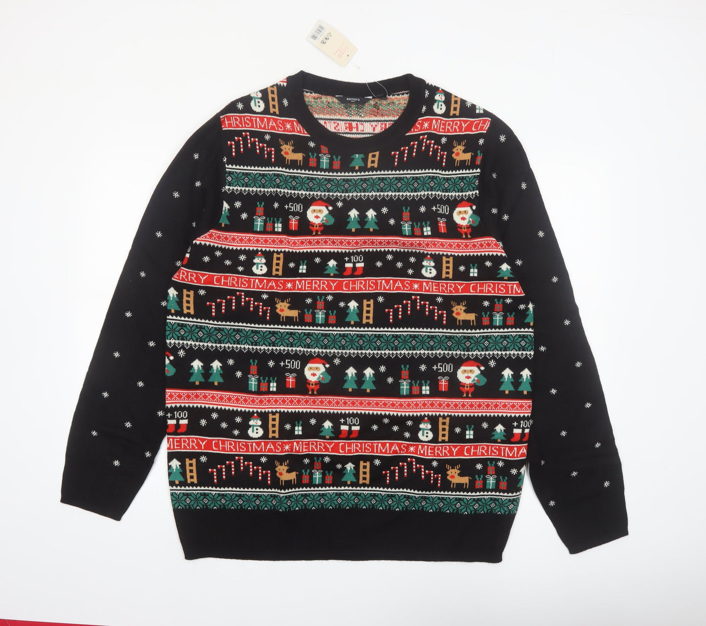 Esmara Men Black Christmas Fair Isle Acrylic Pullover Jumper XL