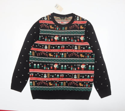 ESMARA Men Black Christmas Fair Isle Acrylic Pullover Jumper XL