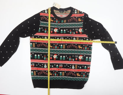 ESMARA Men Black Christmas Fair Isle Acrylic Pullover Jumper XL