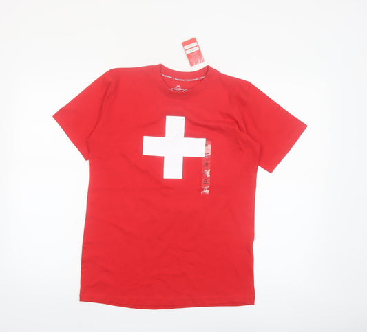 Splash Arts Men's Red Switzerland Flag Cotton T-Shirt XS