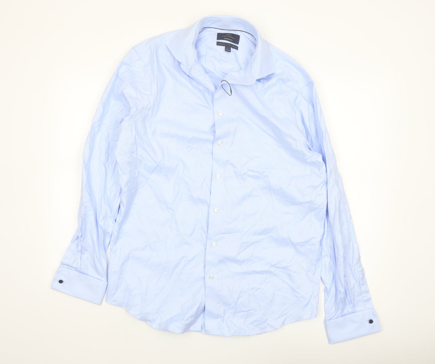 Marks and Spencer Men’s Blue Regular Fit Long Sleeve Cotton Button-Up Shirt 16”