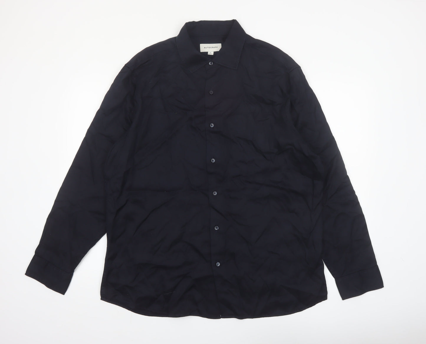 Marks and Spencer Autograph Men's Blue XL Lyocell Long Sleeve Button-Up Shirt
