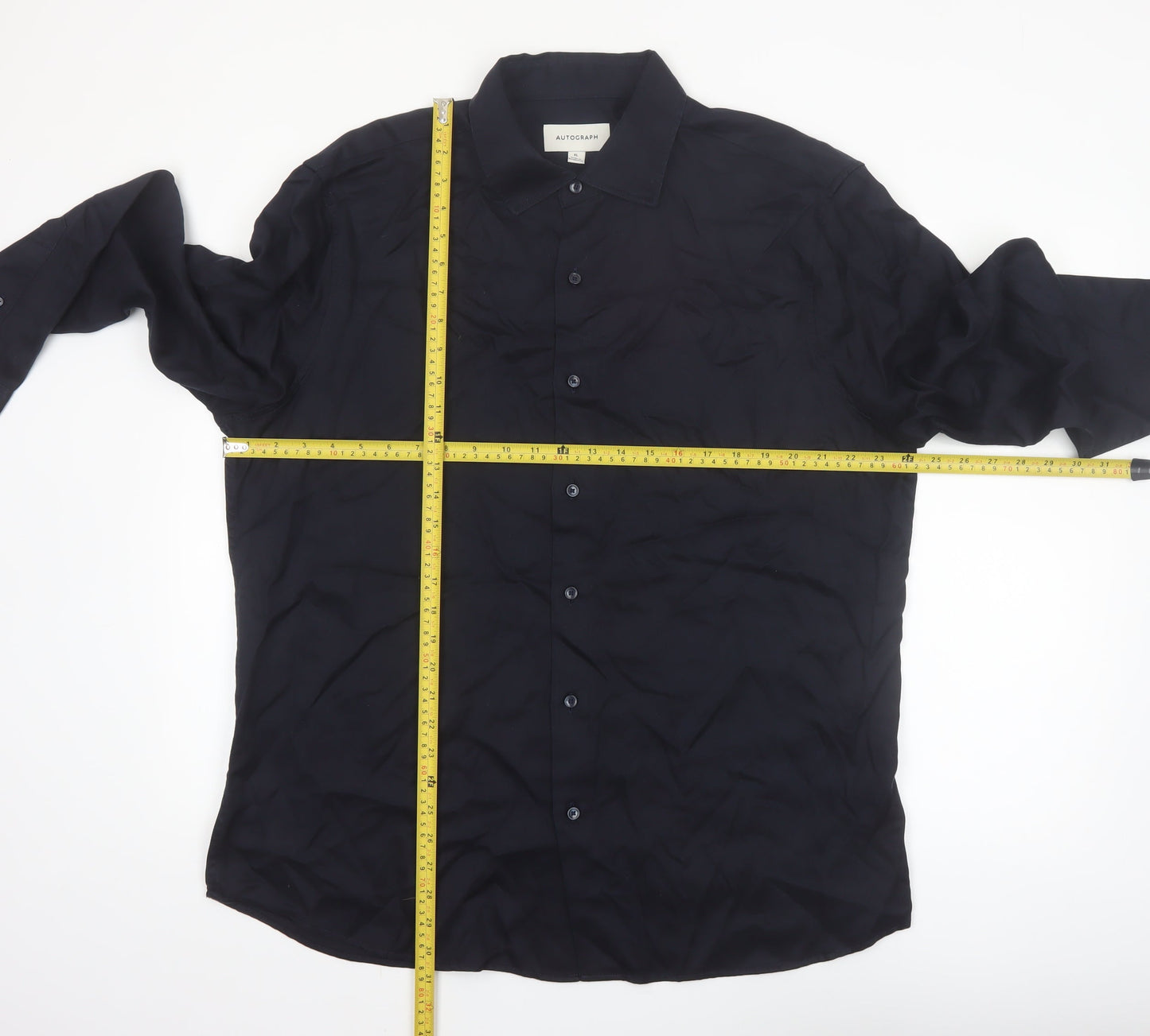 Marks and Spencer Autograph Men's Blue XL Lyocell Long Sleeve Button-Up Shirt