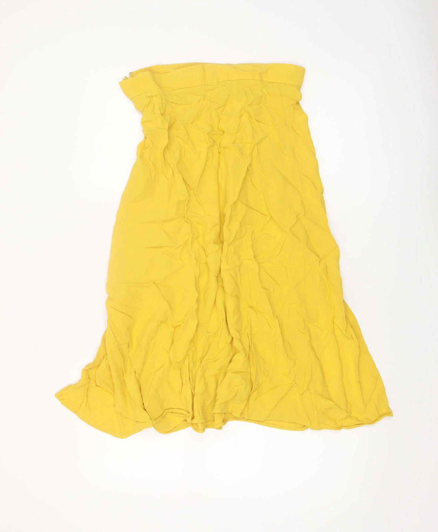 H&M Women's Yellow A-Line Midi Skirt Size 12 Lightweight Viscose