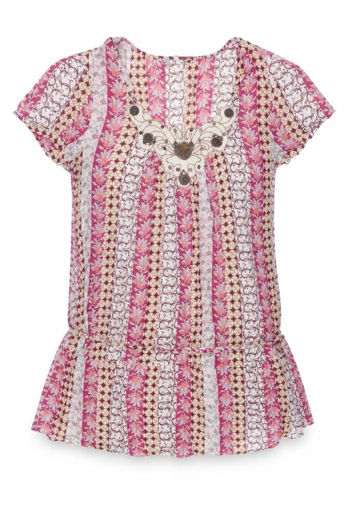 RJR.John Rocha Women's Pink Floral Cotton Tunic Blouse Size 18