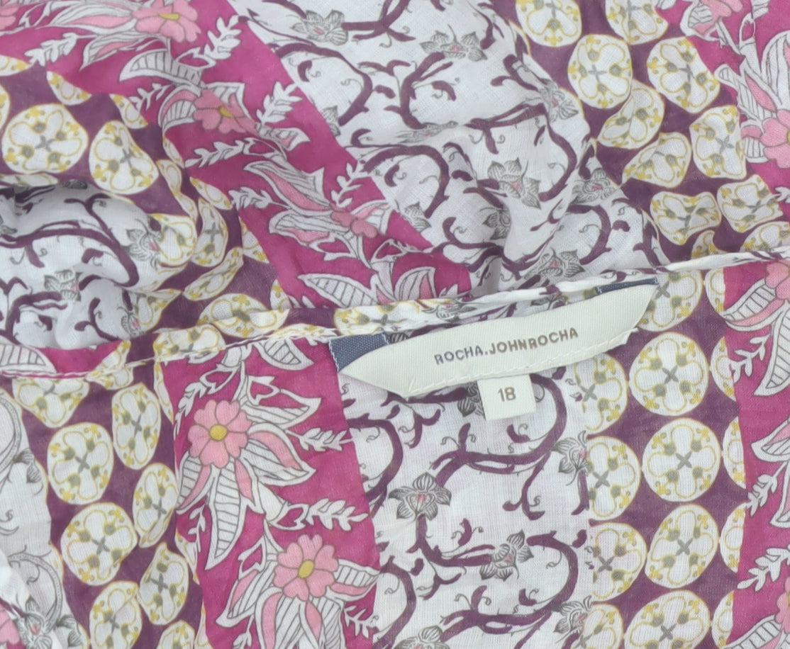 Rocha John Rocha Women's Pink Floral Cotton Tunic Blouse Size 18