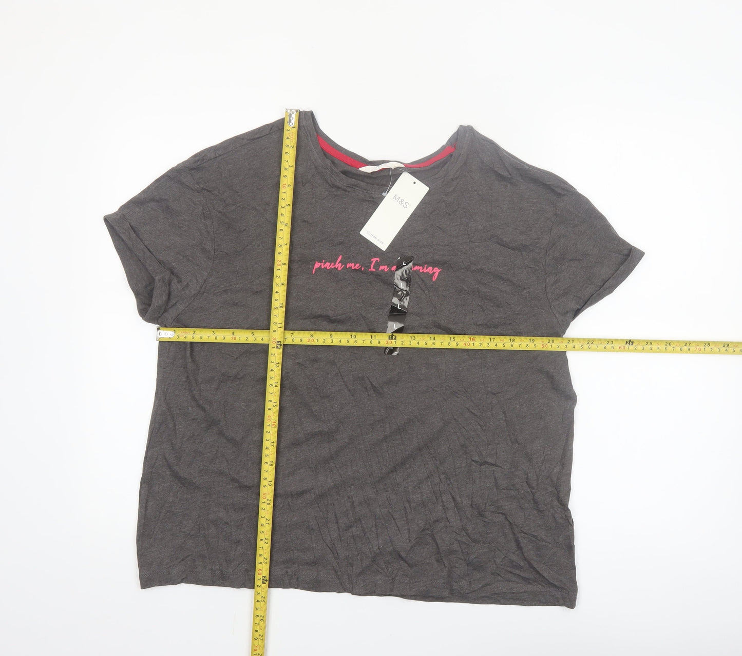 Marks and Spencer Women's Grey Funny T-Shirt Pyjama Top L