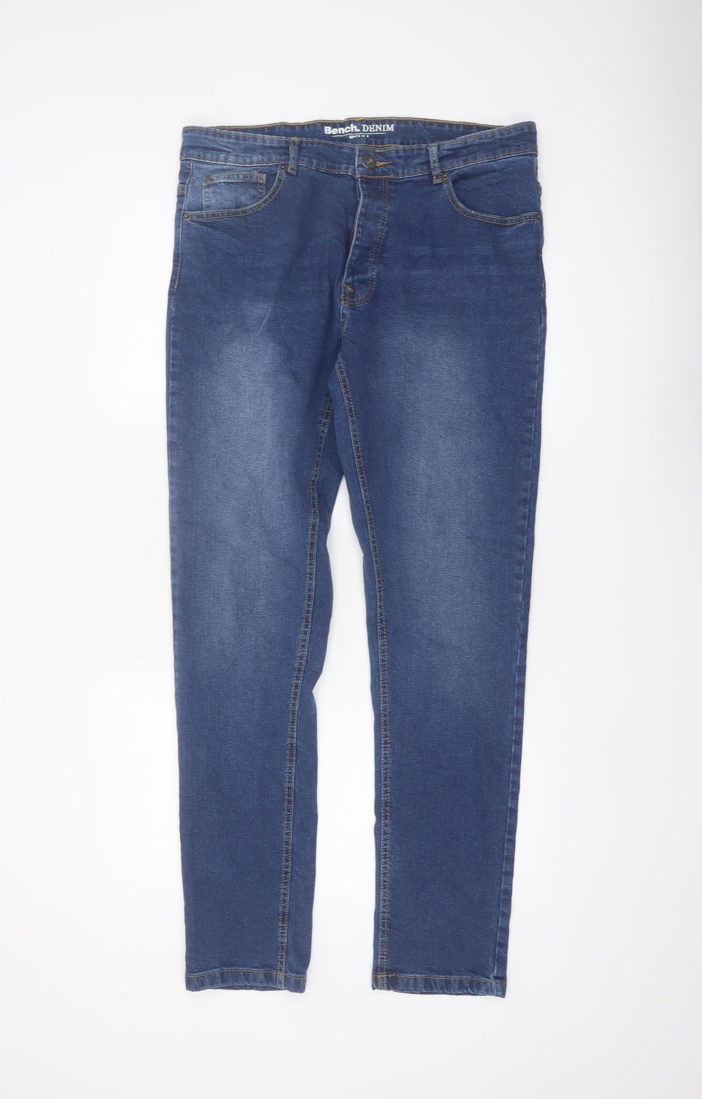 Bench Men’s Blue Denim Jeans Size 34W 32L Regular Fit Straight Stretch