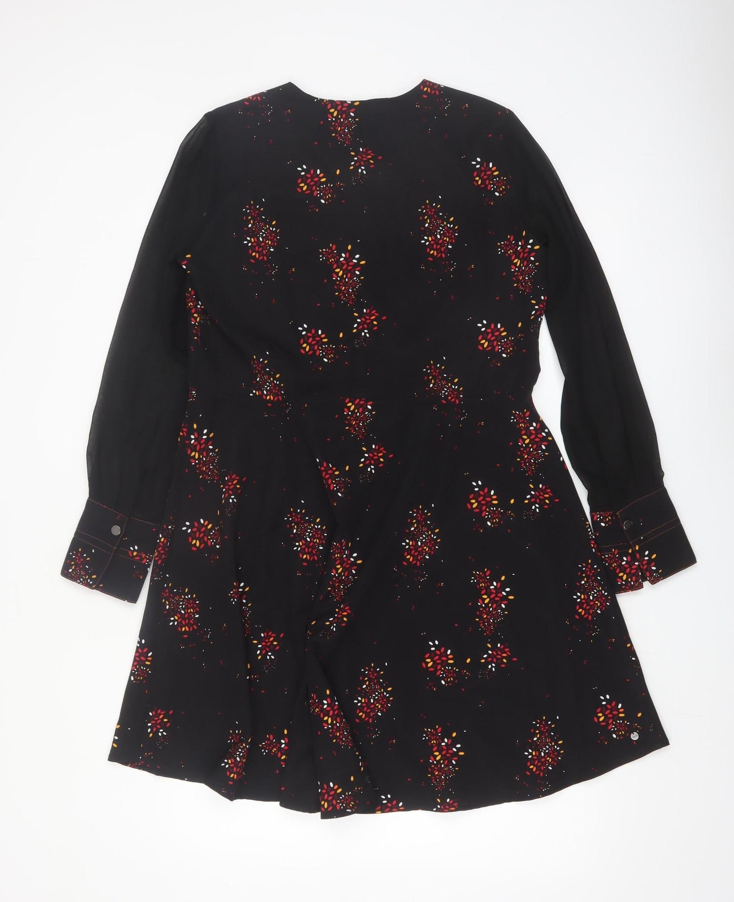Trend by Captain Tortue Black Floral A-Line Zip Belted Dress Size 10