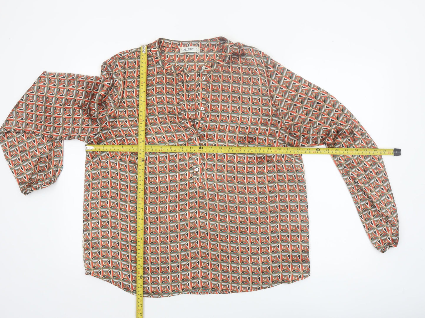 Gallery Women's Multicoloured Geometric Polyester Long Sleeve Tunic Blouse Size 16
