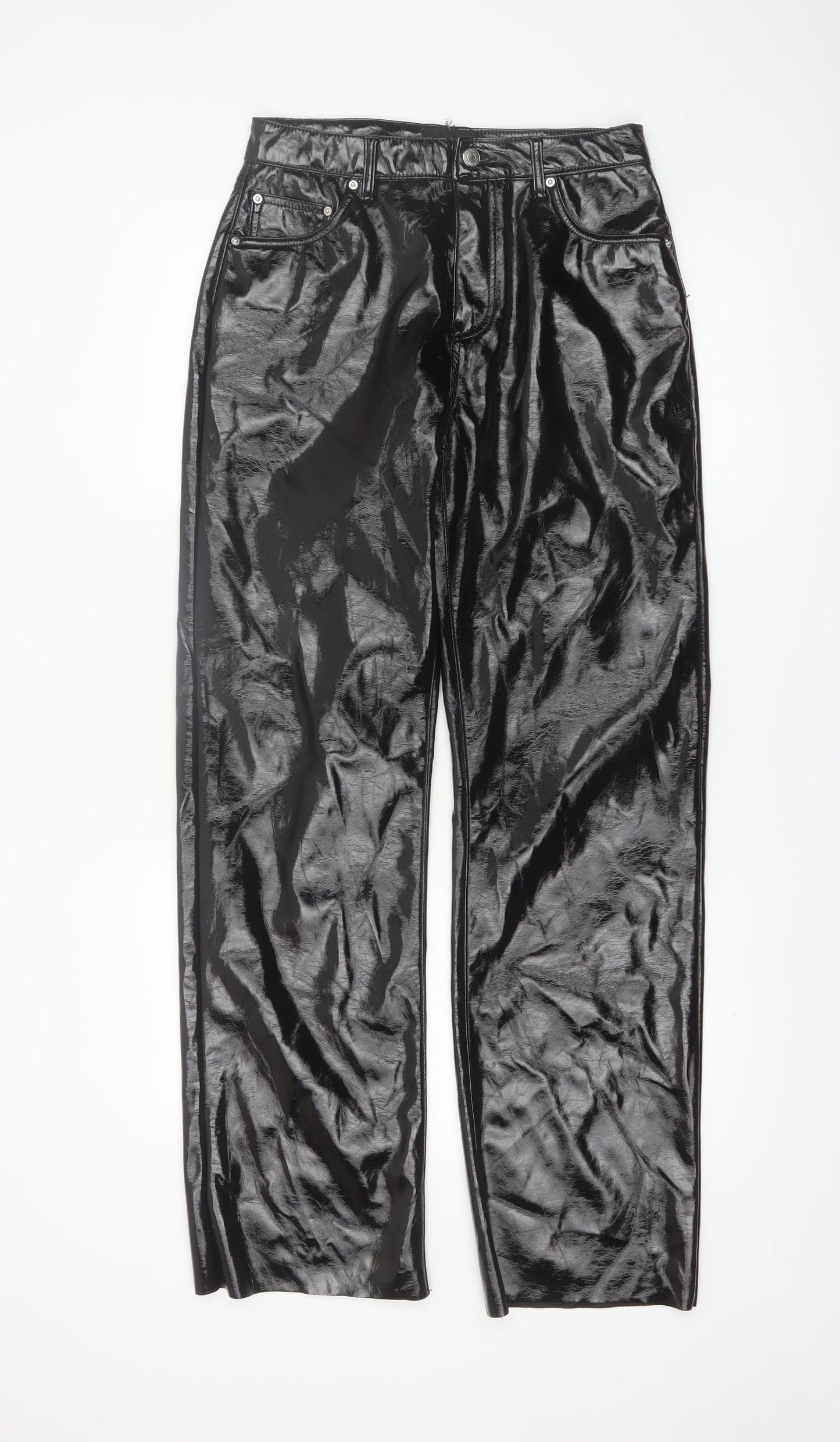 Vero Moda Women Black Glossy Straight Trousers Size 10