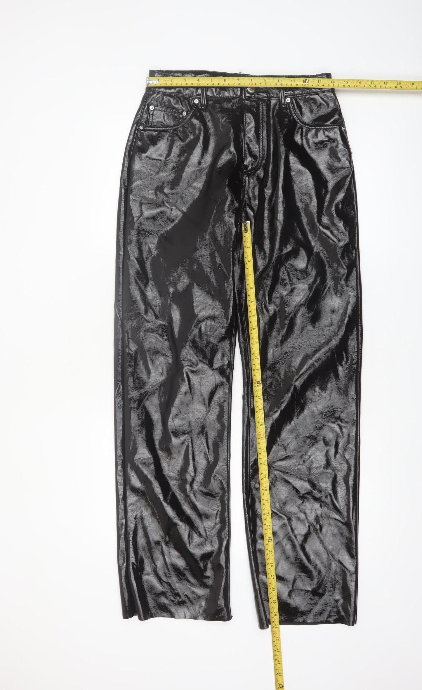 Vero Moda Women Black Glossy Straight Trousers Size 10