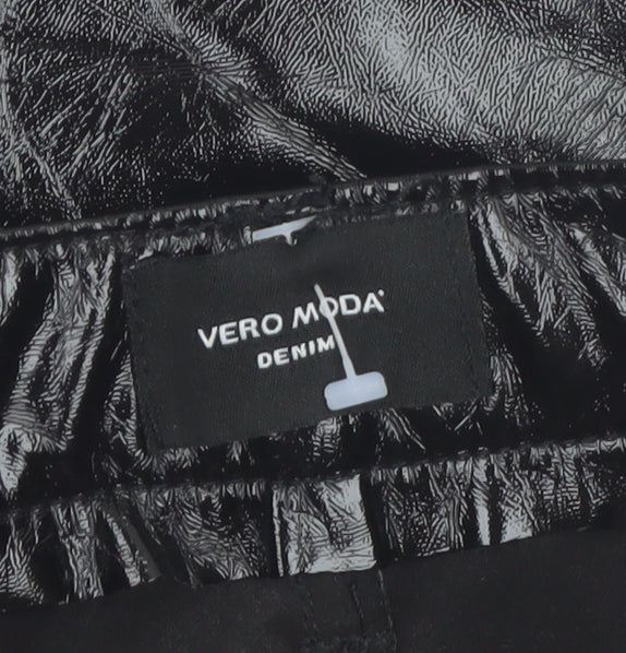 Vero Moda Women Black Glossy Straight Trousers Size 10
