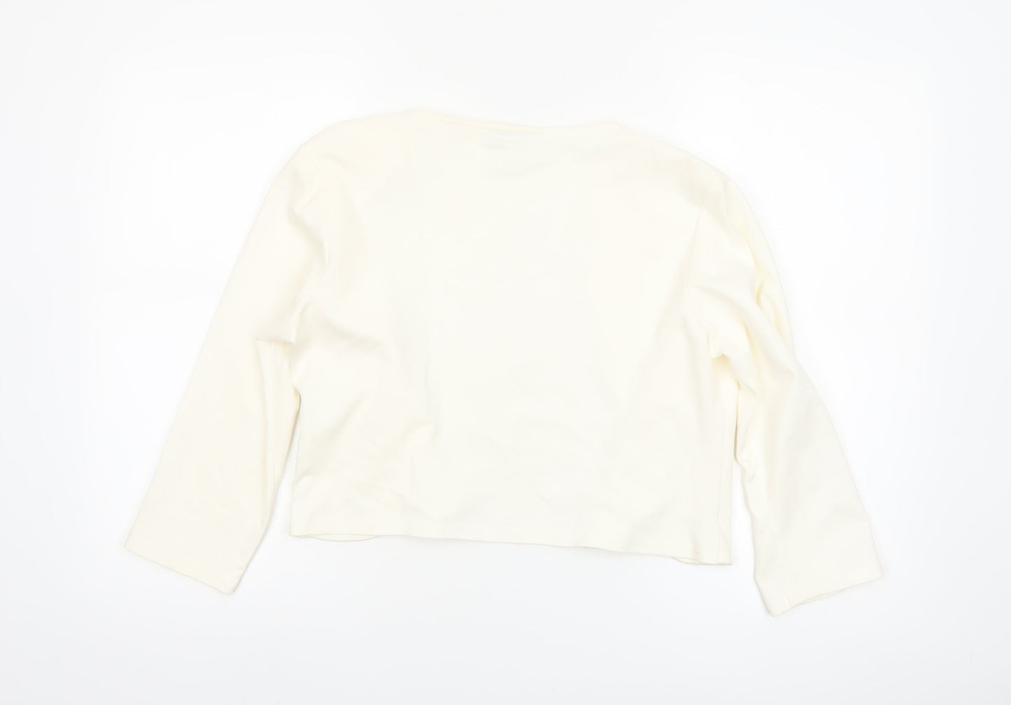 Zapara Women Ivory Cropped Long Sleeve Jersey Blouse Size 14