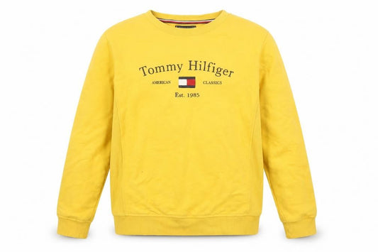 Tommy Hilfiger Boys Yellow Pullover Sweatshirt Size 176 Crew Neck Logo