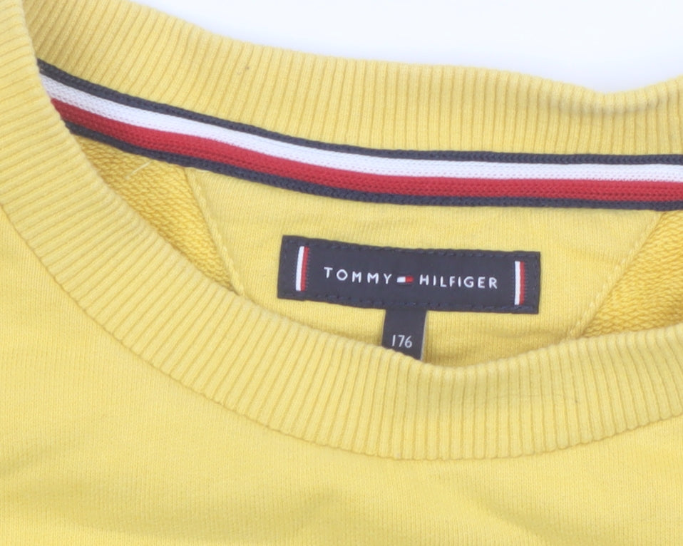 Tommy Hilfiger Boys Yellow Pullover Sweatshirt Size 176 Crew Neck Logo