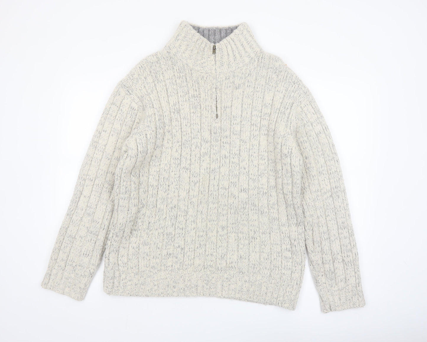 Marks & Spencer Men’s Beige Cable-Knit 1/4 Zip Wool Blend Jumper Size L