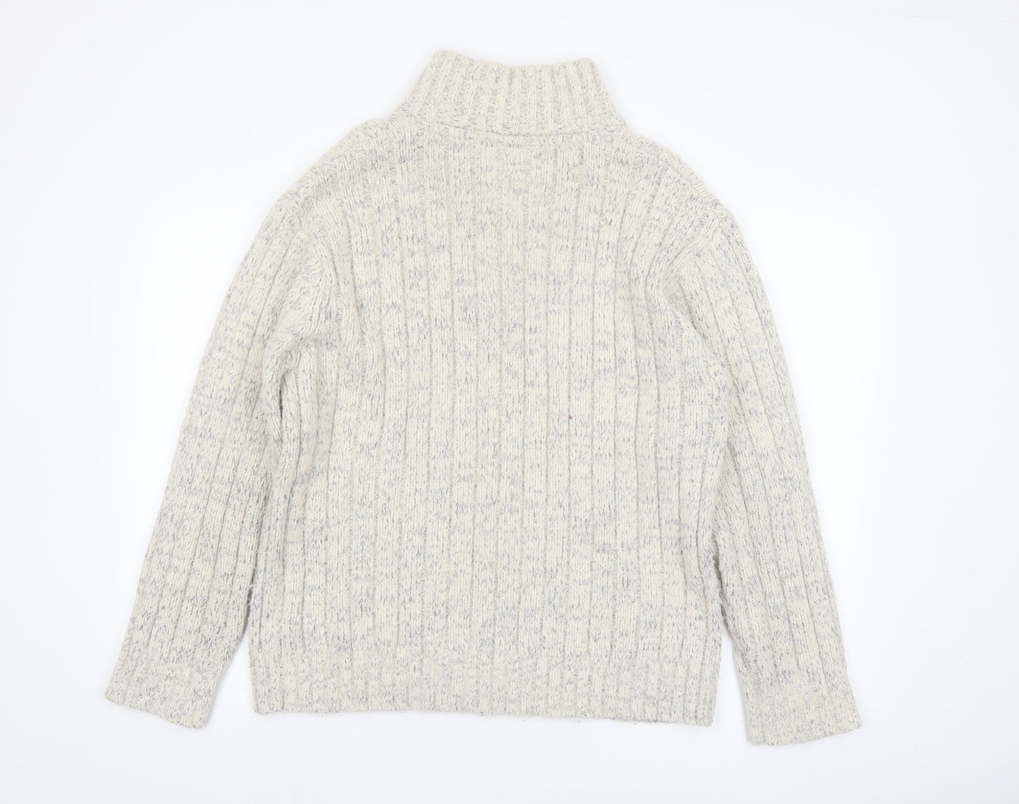 Marks & Spencer Men’s Beige Cable-Knit 1/4 Zip Wool Blend Jumper Size L