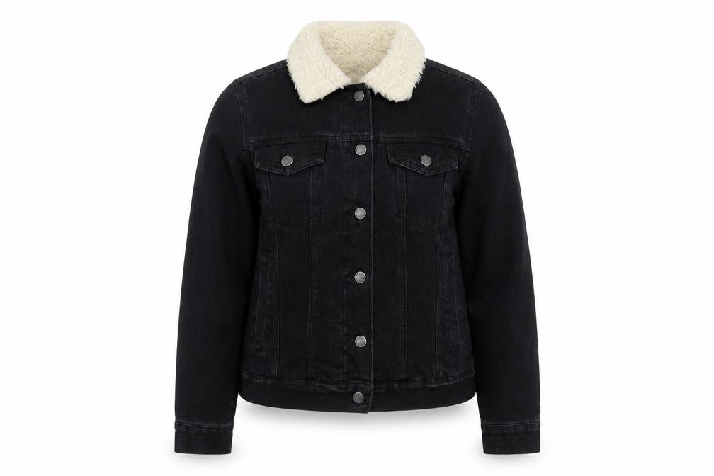 Denim Co Womens Black Sherpa Collar Jacket Size 10 Regular Cotton Blend
