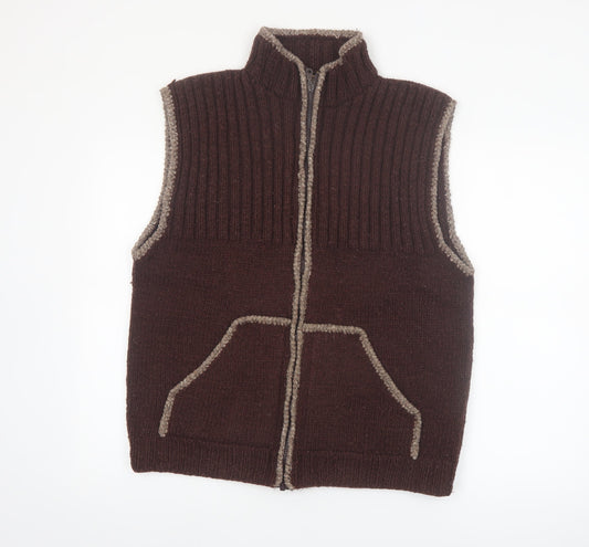 E.C.C. Men's Brown Wool Full Zip Sleeveless Vest XL Handmade