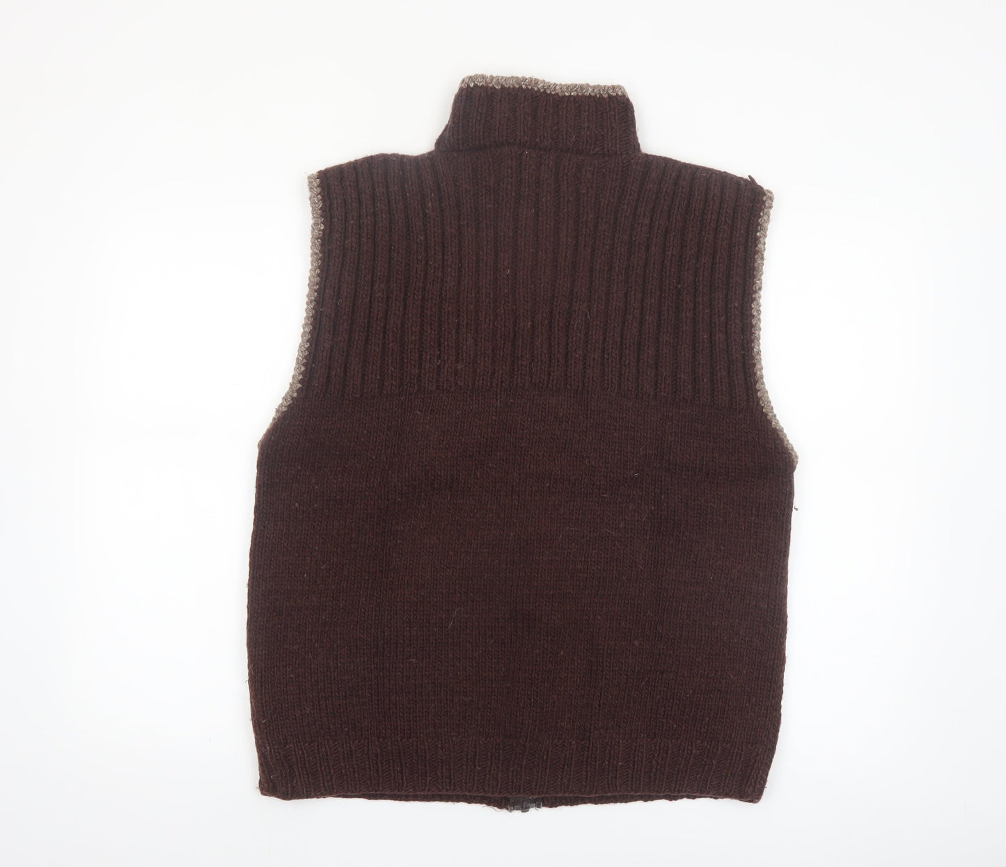 E.C.C. Men's Brown Wool Full Zip Sleeveless Vest XL Handmade